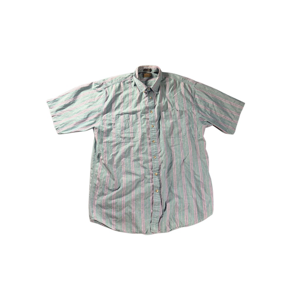 Eddie Bauer Rufton Stripe Shirt Mens XXL Tall Teal Purple Short Sleeve Cotto 849